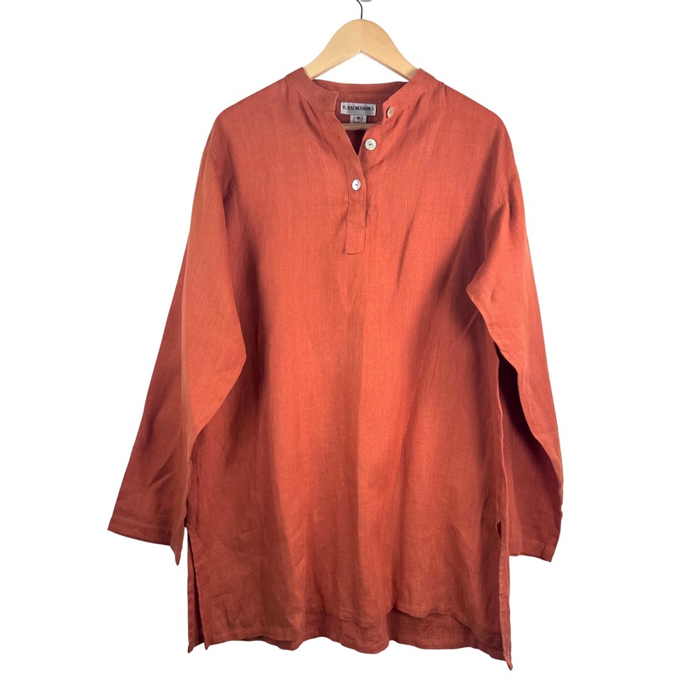 B.‎ Hadikusumo Linen Tunic sz M Orange Mandarin Collar lagen look minimalist